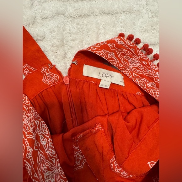 Loft Pom Pom V Neck Swing Dress - Sunset Orange - Red - Picture 7 of 8